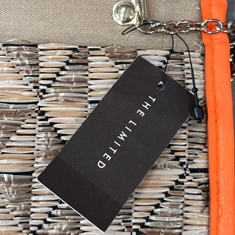 The Limited Woven Straw Clutch Crossbody Bag Orange Trim Boho Resort